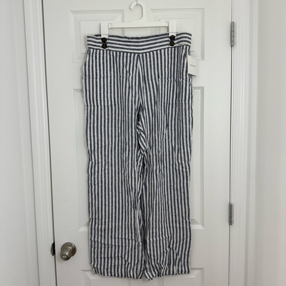 Ellen Tracy Linen Blend Stripes Wide Leg Pull On Pants Women Large Beach Coastal - Picture 1 of 10
